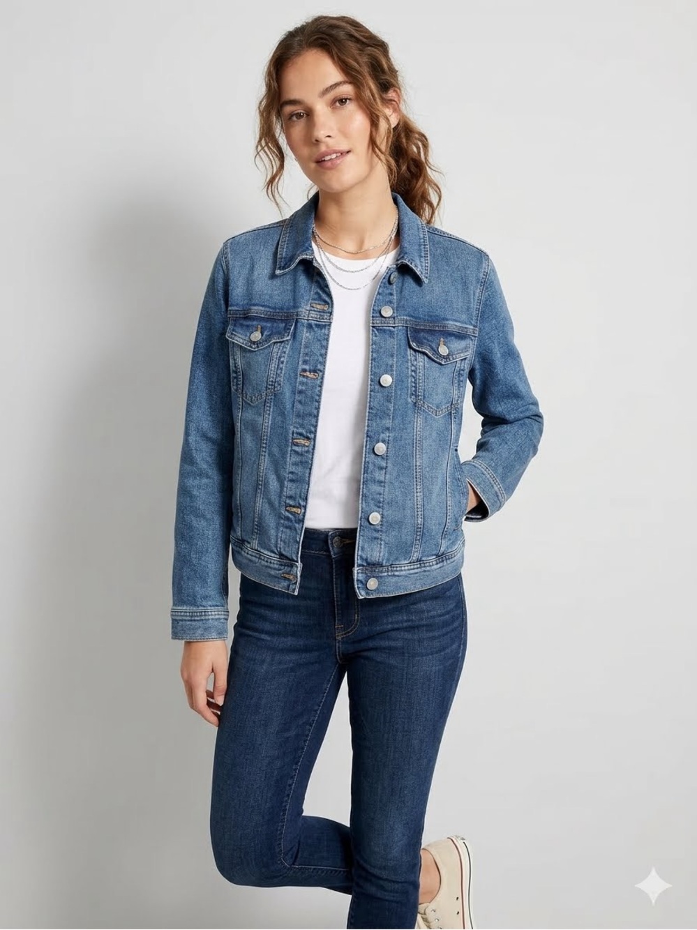 J.CREW Blue Button Front Denim Jacket Collared Pockets Womens XL Short